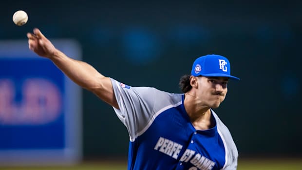 East pitcher Bryce Eldridge during the Perfect Game All-American Classic high school baseball game at Chase Field. (2022)